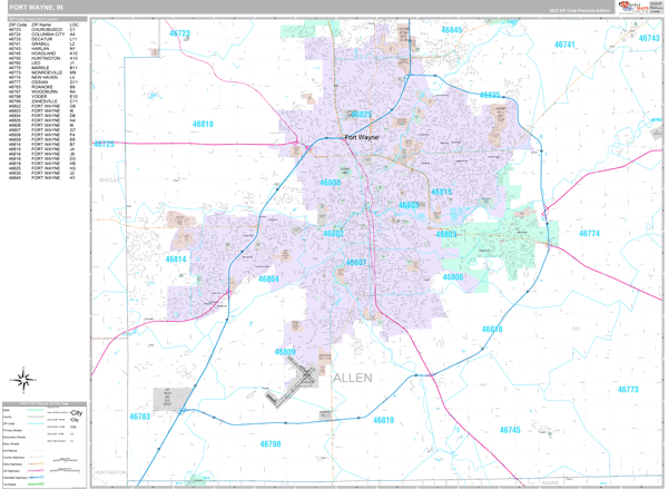 Fort Wayne City Digital Map Premium Style